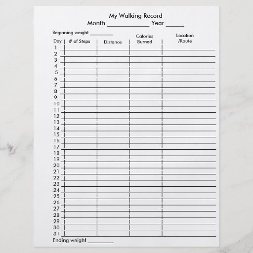 My Walking Record Step Pedometer Chart Flyer Zazzle