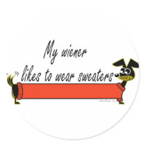 My Weiner Wears Sweaters stickers by MishMoshTees My Weiner Wears Sweaters stickers