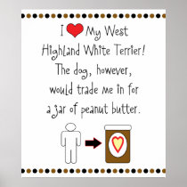 My West Highland White Terrier Loves Peanut Butter Posters