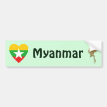 Myanmar Flag Heart + Map Bumper Sticker