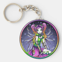 rainbow, celestial, stars, myra, lilly, tattoo, fairy, magic, magical, pigtails, pink, cute, adorable, fantasy, art, fine, gothic, myka, jelina, characters, Keychain with custom graphic design