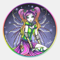 rainbow, celestial, stars, myra, lilly, tattoo, fairy, magic, magical, pigtails, pink, cute, adorable, fantasy, art, fine, gothic, myka, jelina, characters, Sticker with custom graphic design