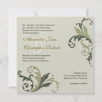 Myrtle & Olivine Flower Swirls Damask Elegant Wedd invitation