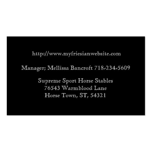 Mystic Friesian Business Card Templates (back side)