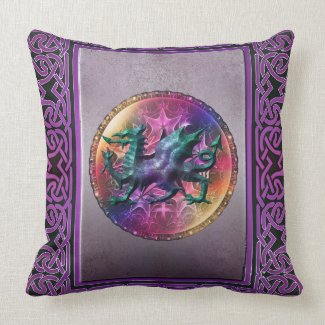 Mystic Rainbow Celtic Dragon Throw Pillow
