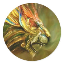 Mystical Fantasy Lion's Head Profile Round Stickers
