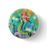 Mystical Mermaid n Seahorse Button Pin