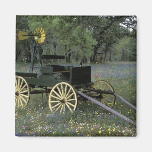 N.A., USA, Texas, Devine, Old wagon and Fridge Magnet