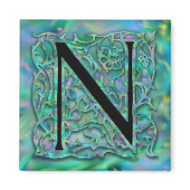 N Monogram "Green Garden Besque" Square Magnet