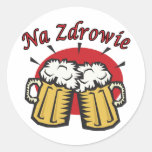 Na Zdrowie Toast With Beer Mugs Round Stickers