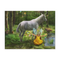 idyllic, forest, butterflies, unicorn, dreamworld, dreams, nymph, sprites, fairytale, fairy, fairies, faery, faerie, gothic, child, girl, special, wings, houk, art, artwork, scenery, scene, illustration, digital art, digital realism, surreal, surreal art, unique, mood, awesome, chick, beautiful, wonderful, pool, green, happy, mushrooms, flowers, postcard, Postcard with custom graphic design