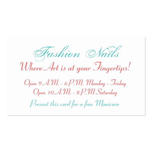 Nail Salon Business card fun chic colorful girlish (back side)