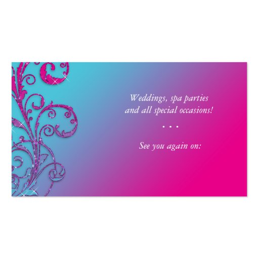 Nail Salon Business Card Glitter Blue Pink (back side)