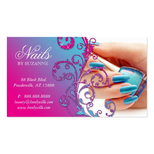 Nail Salon Business Card Glitter Blue Pink