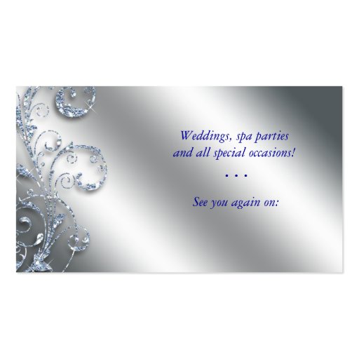 Nail Salon Business Card Glitter Blue Silver (back side)