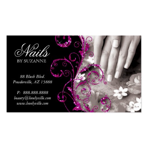 Nail Salon Business Card Glitter Pink (front side)