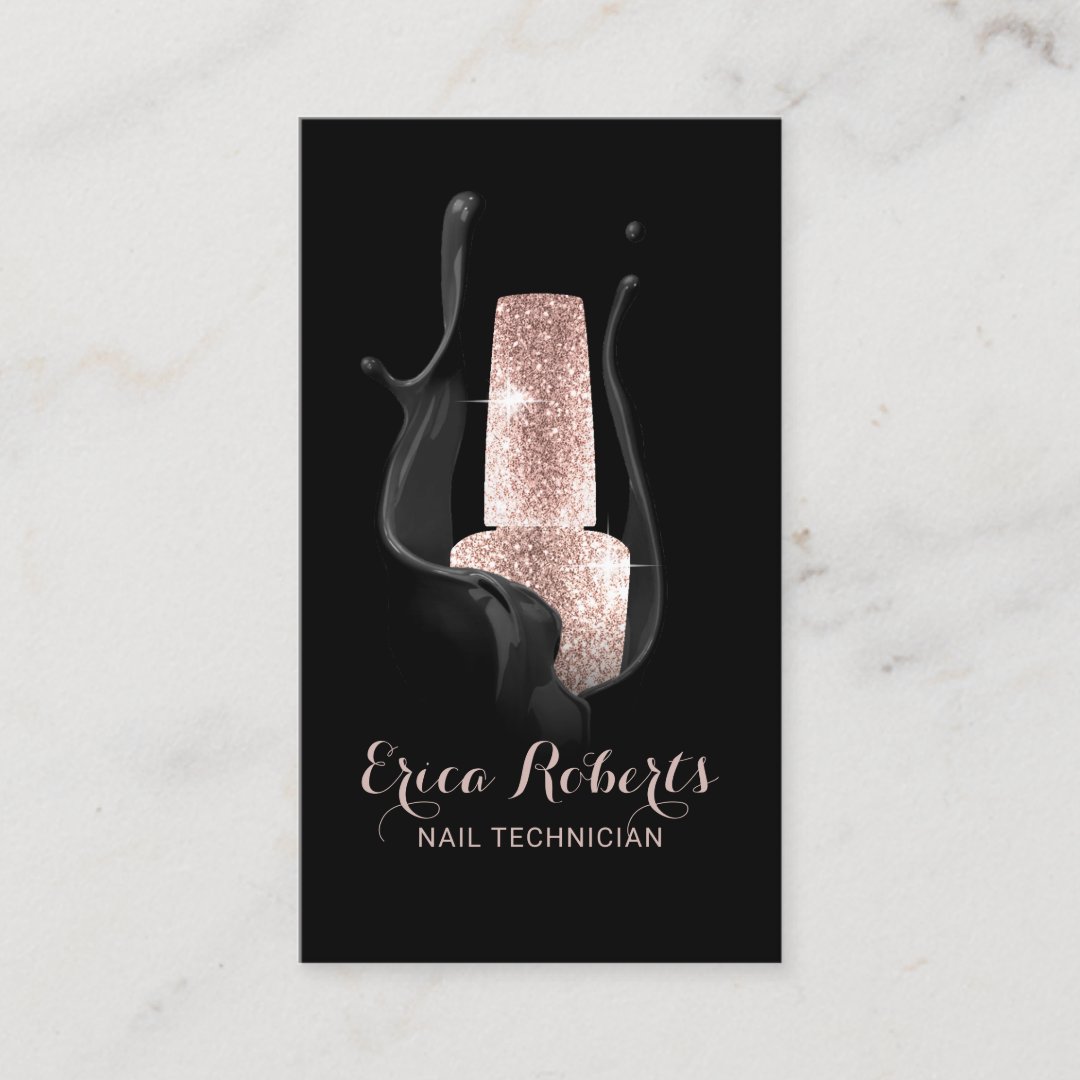 Nail Salon Manicurist Modern Black Rose Gold Business Card Zazzle