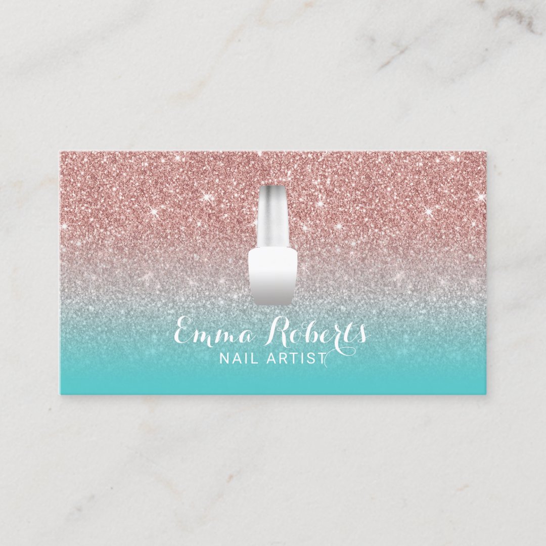 Nail Salon Polish Manicurist Rose Gold Turquoise Business Card Zazzle