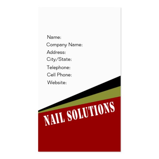 Nail Solutions - Manicure Pedicure Spa Technician Business Cards (back side)
