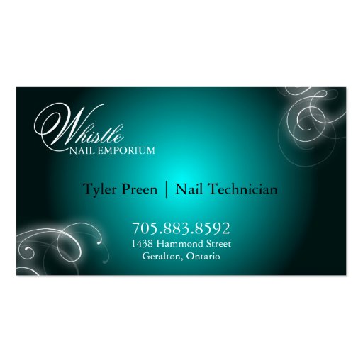 Nail Tech Business Card Elegant Flourish Glow (back side)