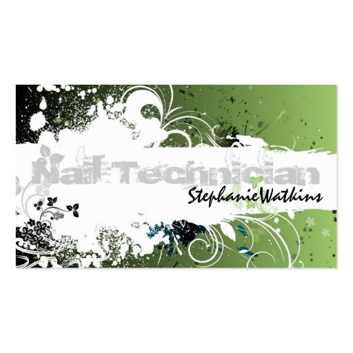 Nail Tech Business Card Grunge Splatter Green (front side)