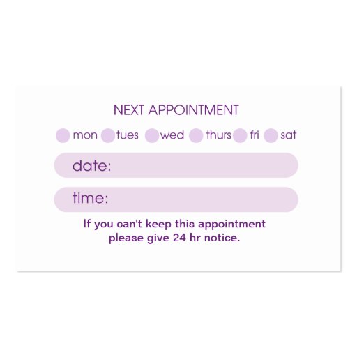 Nail Technician Appointment  Business  Card Business Cards (back side)