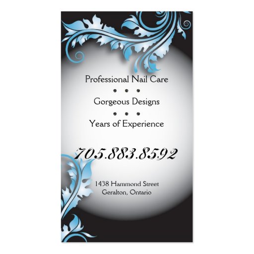 Nail Technician Business Card Bold Fancy Floral (back side)