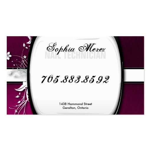 Nail Technician Business Card Bold Floral Metallic (back side)
