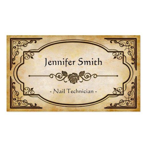 Nail Technician - Elegant Vintage Antique Business Card Template (front side)