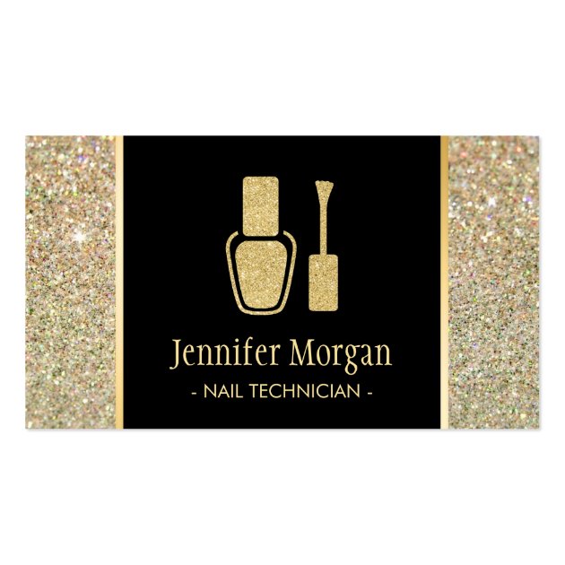 Nail Technician Modern Gold Glitter Polish Bottle Business Card (front side)