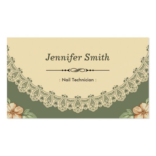 Nail Technician - Vintage Chic Floral Business Card Templates (front side)