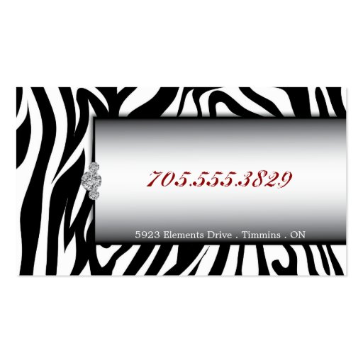 Nail Technnician Black White Zebra Business Card (back side)