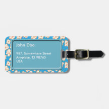 Naive daisies on blue tags for luggage