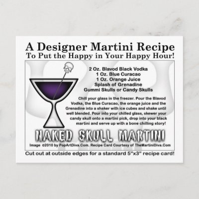 Naked Skull Halloween Martini Recipe Postcard by TheMartiniDiva