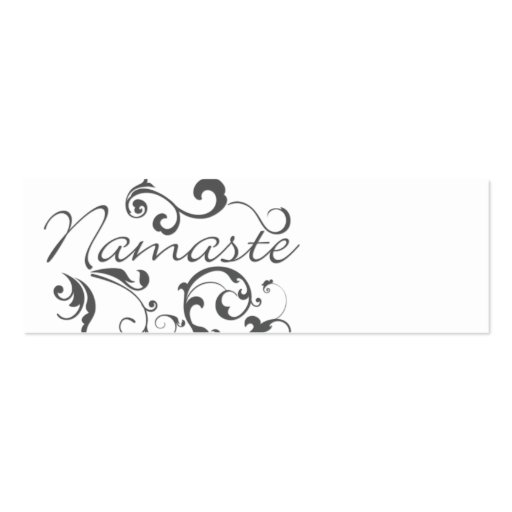 Namaste in dark gray swirls business card template (front side)