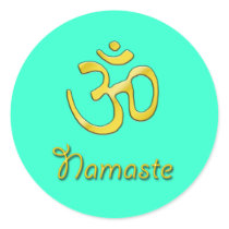 Namaste w/ ome blue green sticker by PixDezines Namaste w/ ome blue green sticker