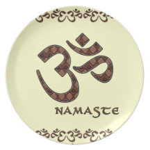 Namaste with Om Symbol Brown and Cream Dinner Plates
