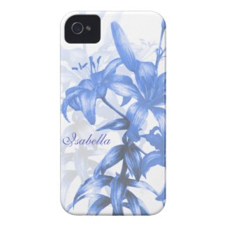 Name blue oriental lily floral iphone4S case Iphone 4 Cases