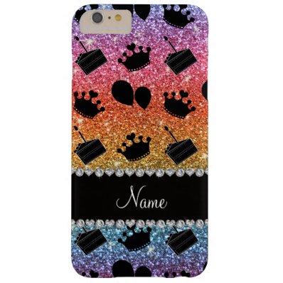 Name bright rainbow glitter crowns balloons cake barely there iPhone 6 plus case