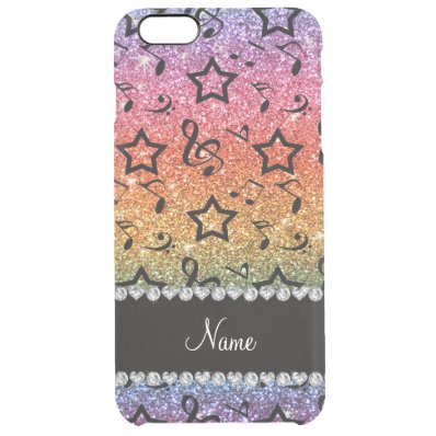 Name bright rainbow glitter music notes stars clear iPhone 6 plus case