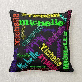 Name Collage Pillow in Bright Electric Colors