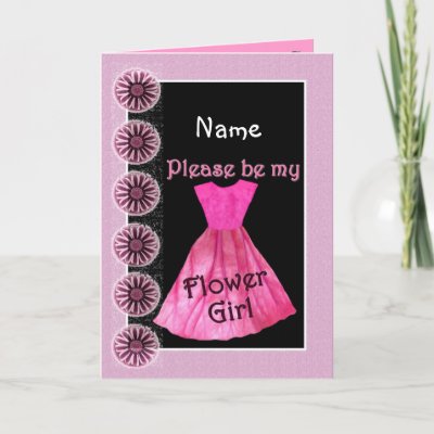 NAME Flower Girl Invitation PINK Dress Greeting Card