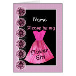 NAME Flower Girl Invitation PINK Dress Greeting Card