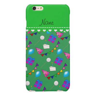 Name green birthday bunting cake hat balloons glossy iPhone 6 plus case