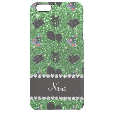 Name green glitter hats cake presents balloons clear iPhone 6 plus case