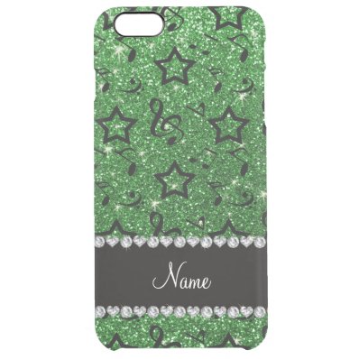 Name green glitter music notes stars clear iPhone 6 plus case