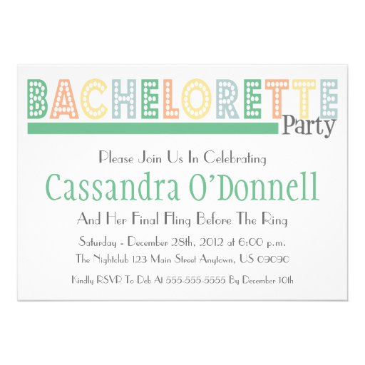 Name In Lights Bachelorette Party Invites (Green)