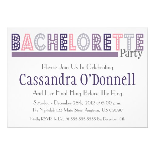 Name In Lights Bachelorette Party Invites (Purple)