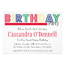 Name In Lights Birthday Party Invitations (Red)