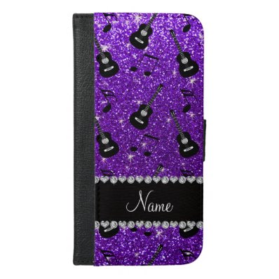 Name indigo purple glitter guitars music notes iPhone 6/6S plus wallet case